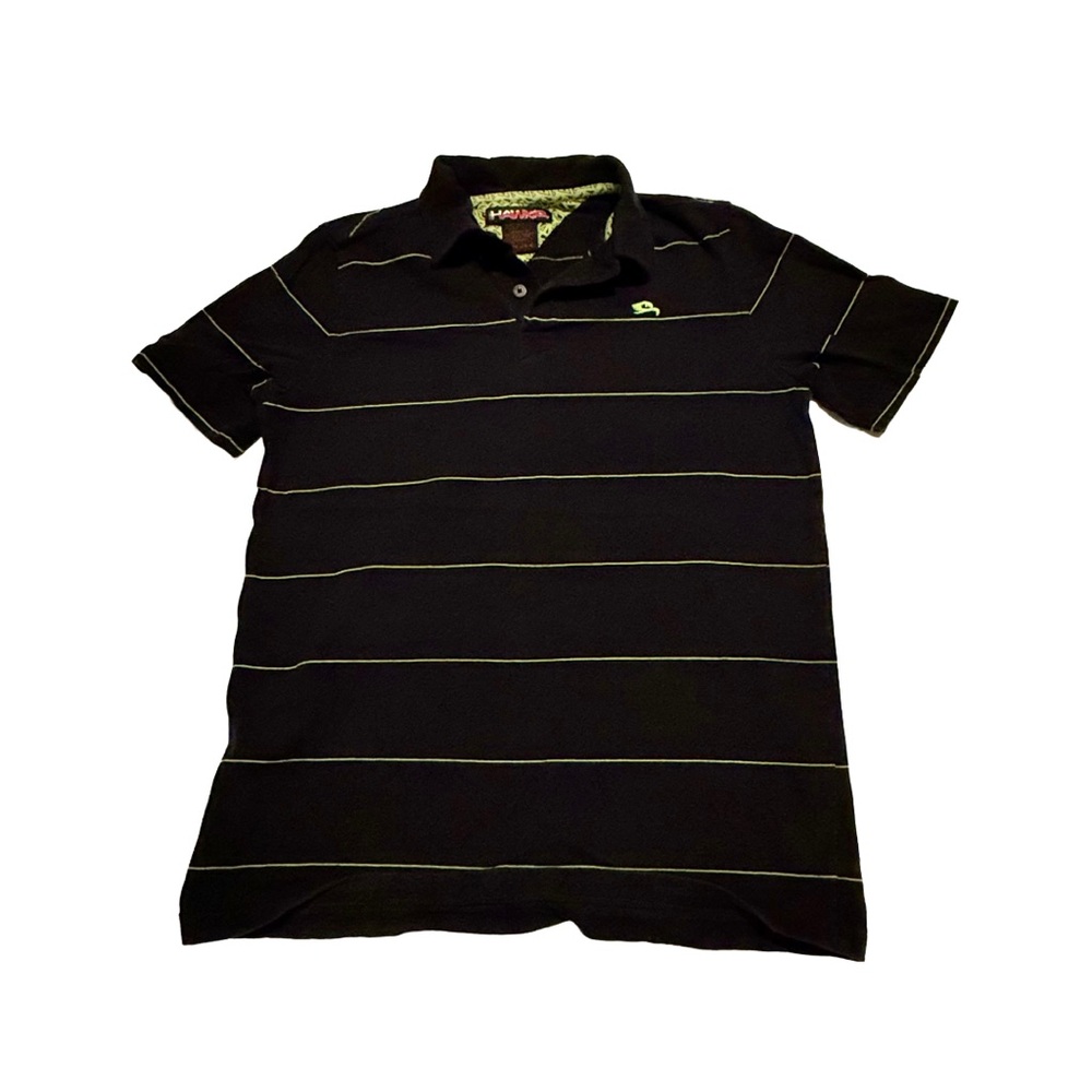Hawke & Co Black Polo with Green Stripes Boys Large Y2K VINTAGE